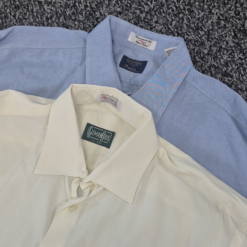 Lot of 2 Gitman Bros Button Down Shirt Mens 17.5 37 Blue Off White Made in USA